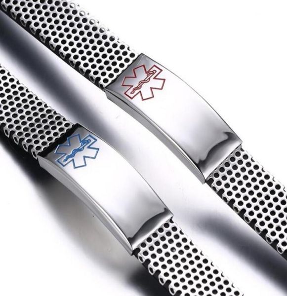 

custom engraving medic alert id bracelet personalized men039s stainless steel medical alert id bracelet with mesh band7650923, Golden;silver