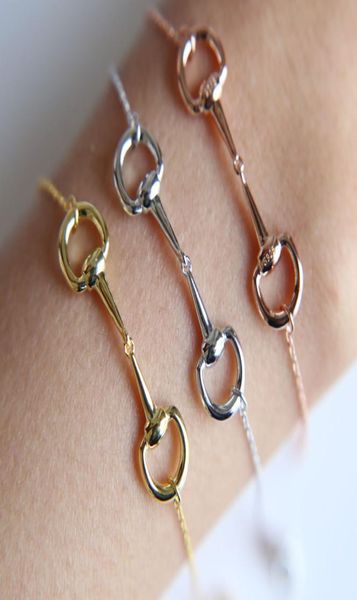 

classic bit charm bracelets 100 real 925 sterling snaffle bracelet horse jewellery with color rose for women jewelry2584865, Golden;silver