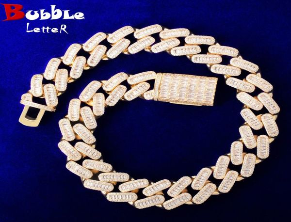 

20mm miami baguette cubic zircon cuban chain necklace material copper hip hop rock street4515888, Silver