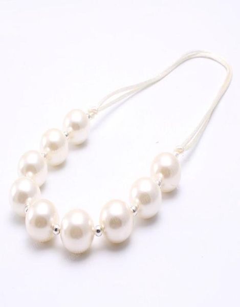 

baby imitation pearl chunky bubblegum beads necklace fashion girls children handmade jewelry adjustable rope chain3622885, Silver