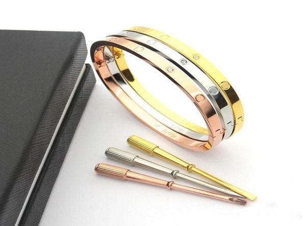 

thin 4mm gold silver 18k plated 316l stainless steel screw bangle bracelet with screwdriver clear word w box3082325, Black