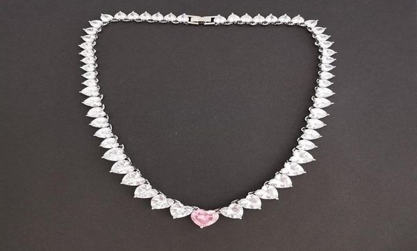 

chokers qmhje crystal pink stone heart love necklace choker women wedding engagement gold silver color tennis infinity luxury jewl4739846, Golden;silver