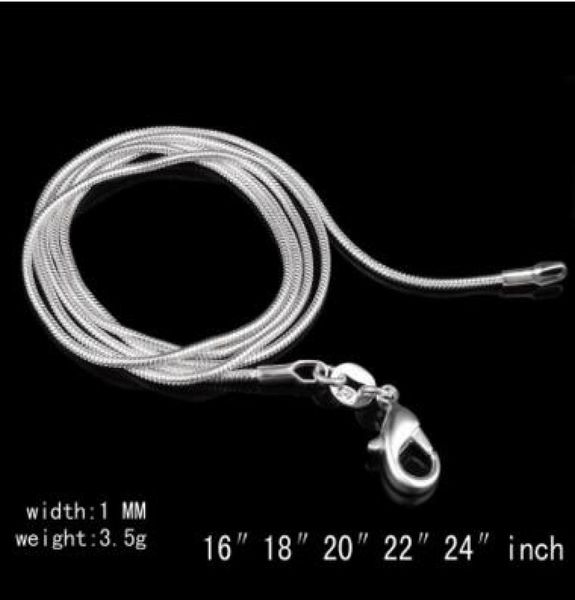 

925 sterling silver chain necklace for woman lobster clasps smooth chain fashion jewelry size 1mm 16 18 20 22 24 inches7006975