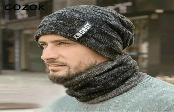 

berets winter beanie hats scarf set warm knit hat skull cap neck warmer with thick fleece lined and for men women5699569, Blue;gray