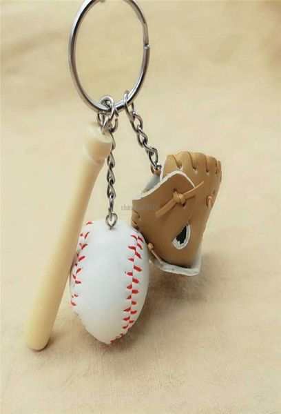 

sport baseball gloves keychain wood baseball bat keyring keychain key rings holder bag hangs fashion jewelry7362960, Silver