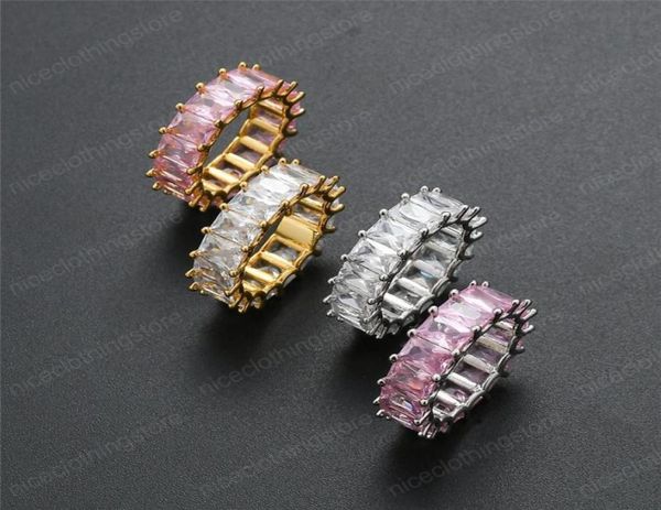

europe and america ring jewelry gold silver color iced out clear pink square cubic zircon jewelry rings1757756, Golden;silver