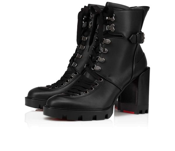 

winter women ankle boot macademia brand high-heeled boots calfskin leather suede round head silver buckle strap hiking sneakers3261319, Black