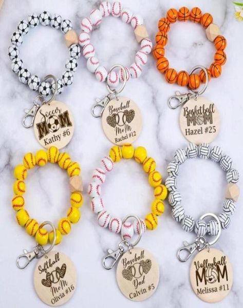 

keychains 2022 stylish baseball beads bracelet keychain with wood clips simple custom bangle wristlet charm bag pendant jewelry gi5062880, Silver