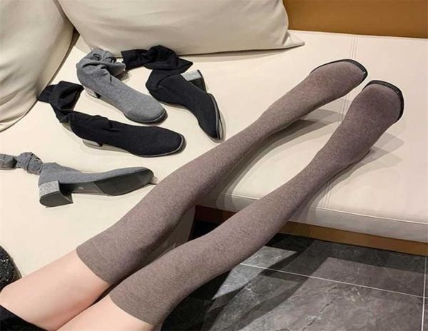 

women over the knee high sock boots 5cm high heels nightclub block crystal low heels glitter boots winter thigh silm shoes 2112048870801, Black