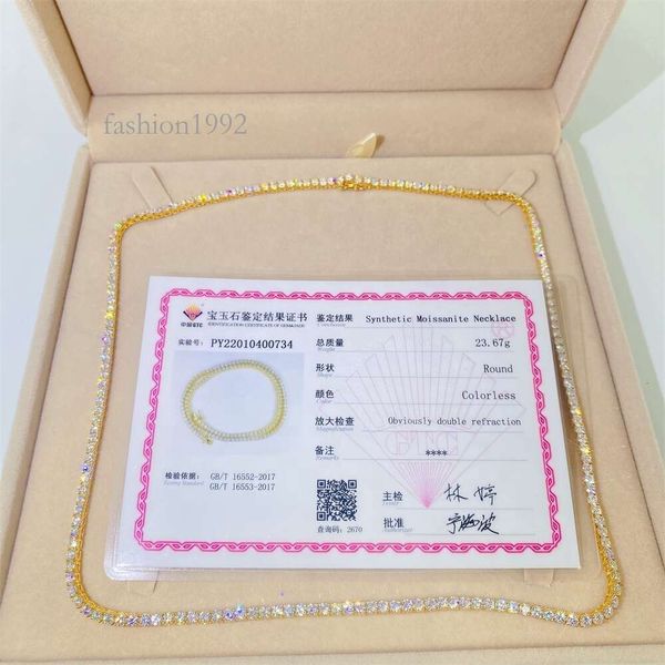 

custom high-end iced moissanite real yellow gold tennis chain 10k tennis necklace for pendant, Silver