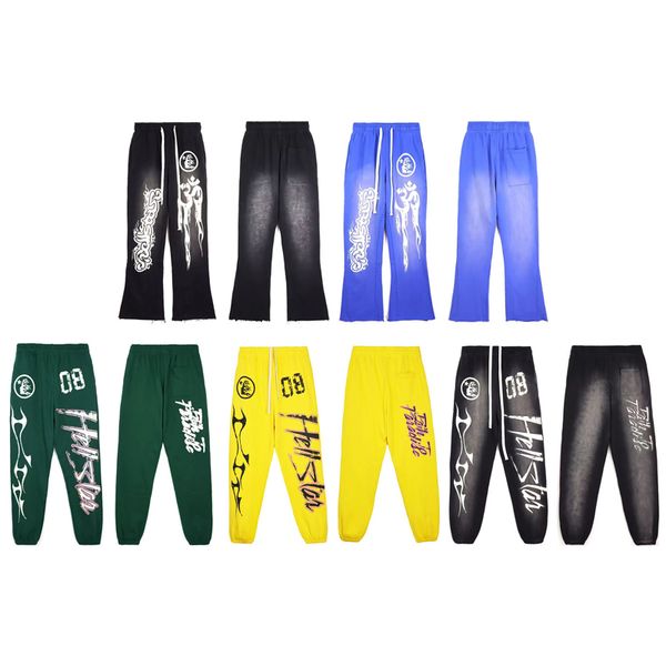 

hellstar pants men's plus size long pants hellstar sports pants blue vintage mud print old sports casual pants flare legs men's wo, Black