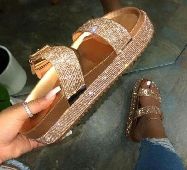 

summer beach bling bling crystal rome ladies sandals rhinestone platform mixed color cutouts wedges women sandals shoes woman6271352, Black