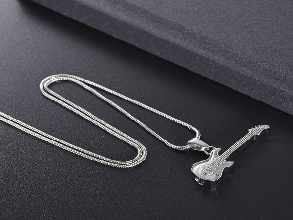 

h11728 silver electronic guitar cremation jewelry for ashes pendant engravable stainless steel memorial urn necklace for women 4847494