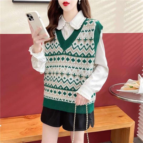 

spring womens v neck knitted sweater vest, Black;white