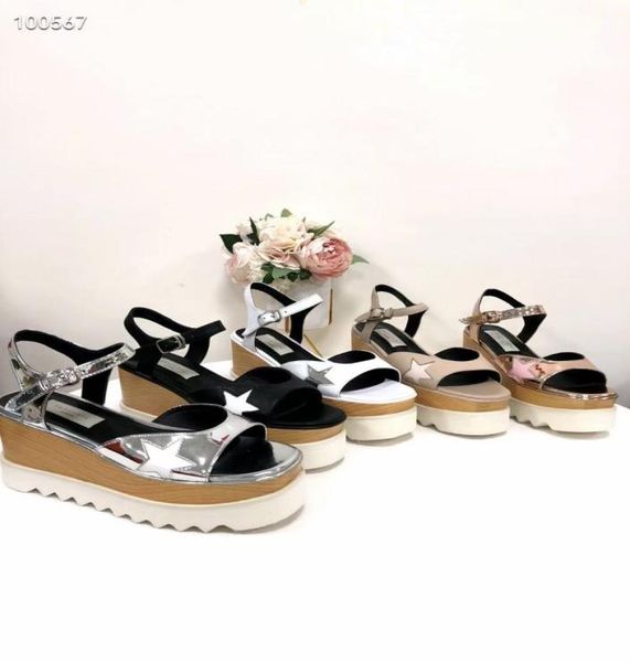 

stella mccartney women summer sandals star design genuine leather casual shoes wedge platform7113062, Black
