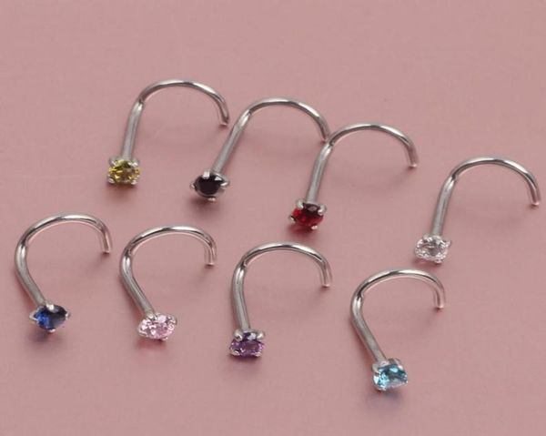 

20g nose ring prong set cz stud screw gold silver clear black blue red tanzanite nody jewelry nose piercing2866123