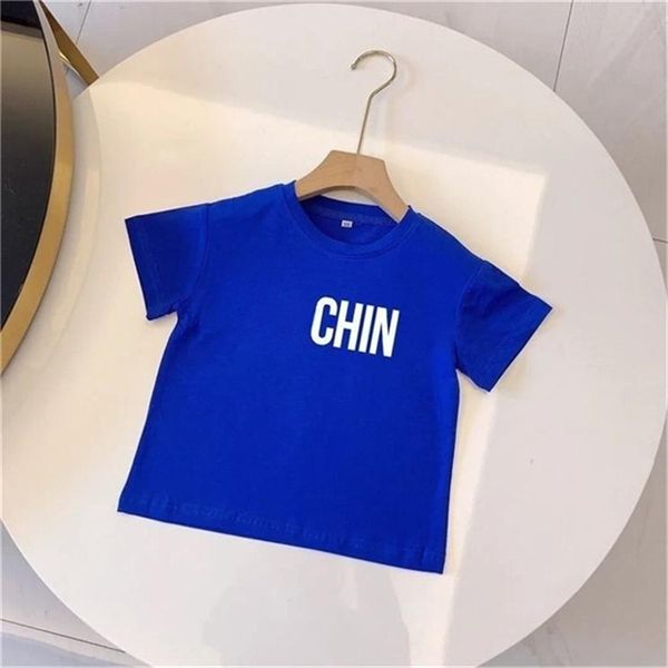 

men and women children with the same letter t shirt pure cotton leisure style geometric map series size 90-160cm g06, Blue