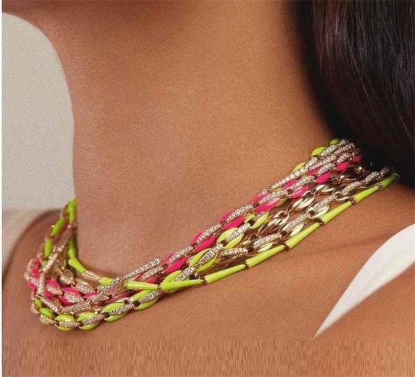

new design fashion women jewelry 7 colorful candy neon enamel coffee beaded link chain rainbow choker necklace 3210cm 2103317086502, Silver