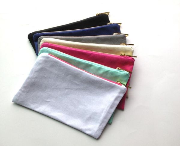 

35pcslot solid color canvas makeup bag with gold zip gold lining 69in cosmetic bag for diy print blackwhitegreypinknavymint8561704