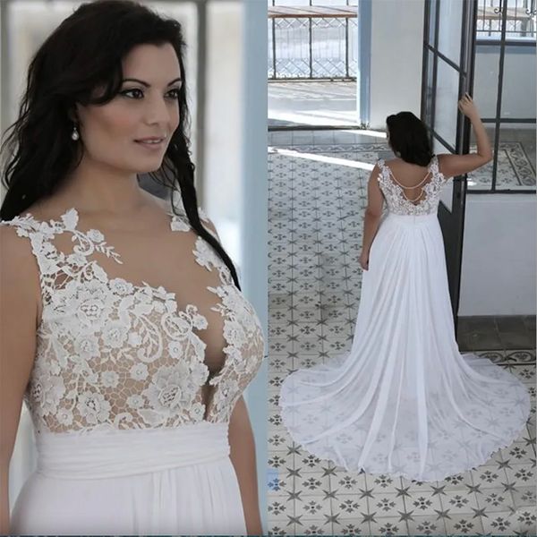 

plus size beach wedding dresses a line sheer bateau neck sweetheart lace bridal gowns white nude brides gowns 2023