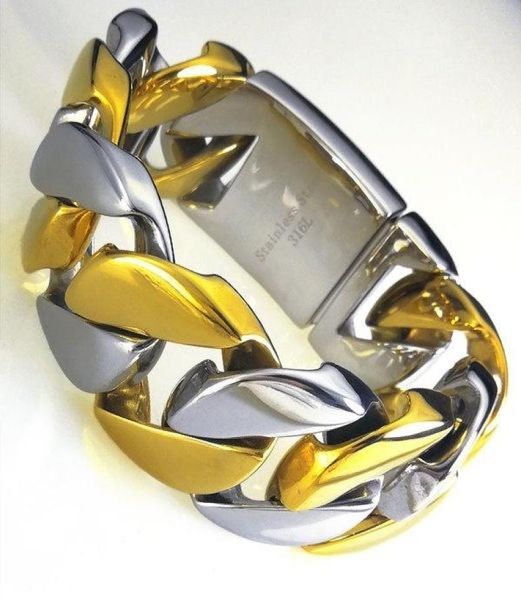 

32mm men heavy weight bling massive 316l stainless steel bracelet b280 gold and silver7610155, Black