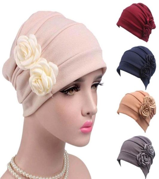 

double flowers women039s hat cancer chemo hat beanie scarf turban head wrap cap winter hats for women bonnet female7729243, Blue;gray