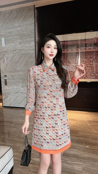 

basic & casual dresses european designer early autumn 2023 new side pocket positioning printed dress, Black;gray