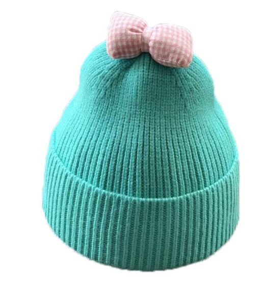 

2020 baby autumn and winter wool hat korean cute bow 13 years old 2 children hat knitted8854986, Blue;gray
