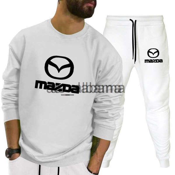 

men's tracksuits spring autumn pure cotton men's pullover set fashion casual mazda car print long sleeve t-shirt+pants set x0907, Gray