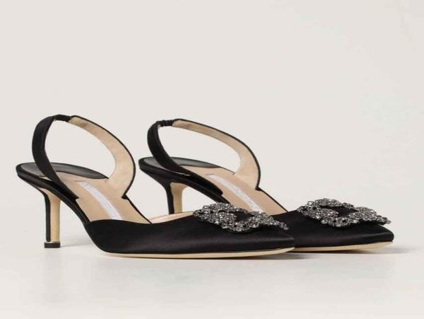 

elegant style hangisli shiny satin sandals shoes for women slingbacks crystal jewels buckle high stiletto heel dress party wedding9731103, Black