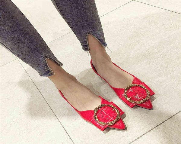

fashion soft patent leather wedding women shoes 2022 spring autumn new bowtie metal buckle red pointy toe flats7648982, Black