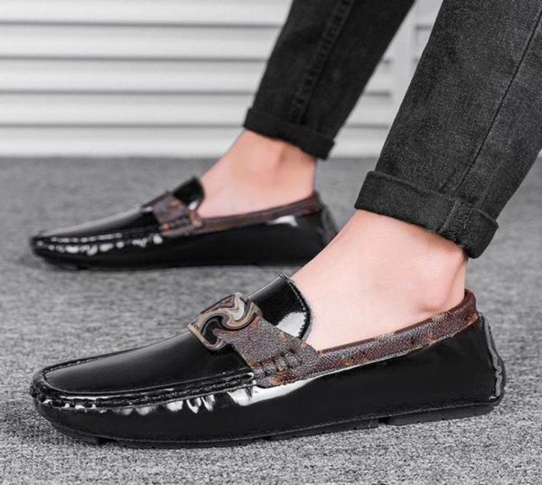 

loafers men shoes pu leather solid color round toe flat casual fashion business party metal decoration trend classic simple peas s9121515, Black