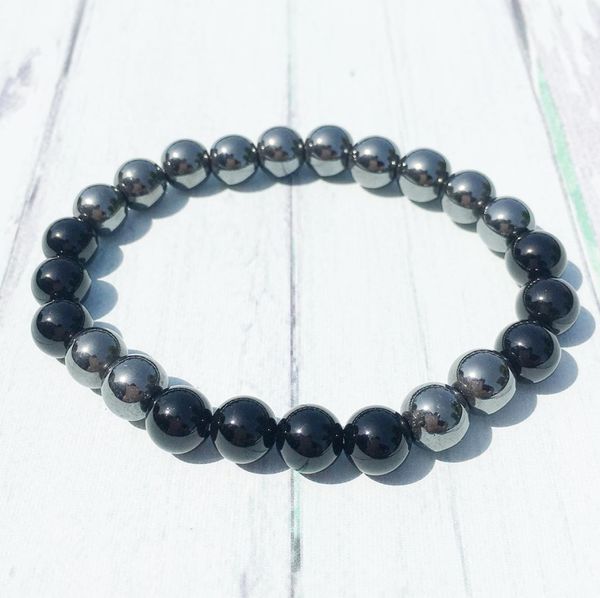 

mg0383 8 mm black tourmaline beaded bracelet for men natural hematite black obsidian balance yoga jewelry gift for him4759857