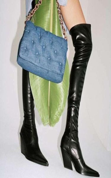 

boots female for winter pointed toe over the knee high western chunky heel comfy shoes woman 2022 brand5702490, Black