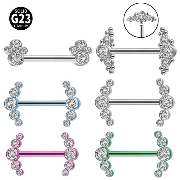 

labret lip piercing jewelry g23 cz nipple barbell ring crystal zircon cluster shield internally threaded 230906, Black