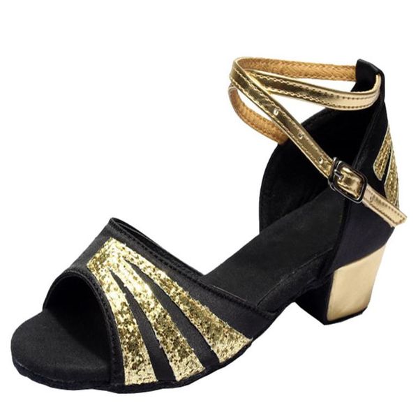 

girls glitter satin latin tango chacha dance shoes peep toe colorblocked ballroom wedding party dancing low heels9881711