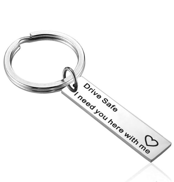 

mens stainless steel keychain carved quotdrive safe i need you here with me quotenglish alphabet key rings for women5732004, Silver