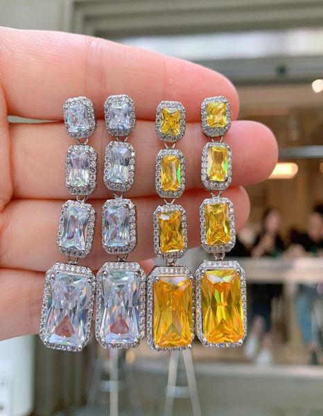 

vintage long lab z cz dangle earring 925 sterling silver party wedding drop earrings for women bridal promise jewelry gift7368210, Golden;silver