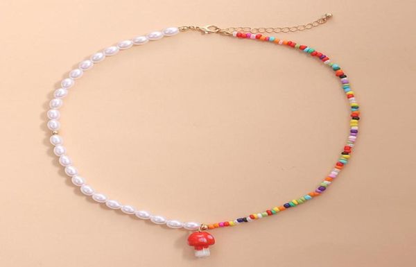 

chokers bohemian short choker mushroom strawberry eye pearl necklace jewelry for women 2021 beaded clavicle chain fashion girls gi1678437, Golden;silver
