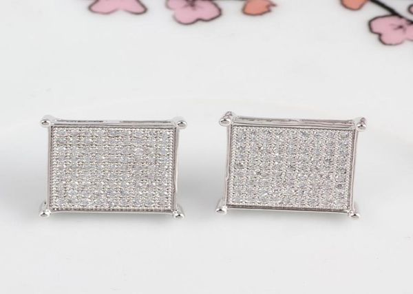 

luxury designer s925 silver earrings women mens earrings hip hop diamond stud earings iced out bling cz rock punk square wedding g3243650, Golden;silver