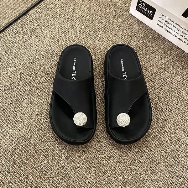 

women's slippers roman flip-flops toe set platform casual all-in-one with diamond flip-flops, Black