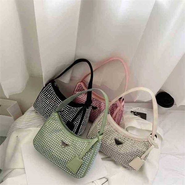 

3a luxe diamant nylon schouder bag tassen voor vrouwen kleine effen kleur designer rits handtas vrouwelijke trend oksel tas purses ladies ha