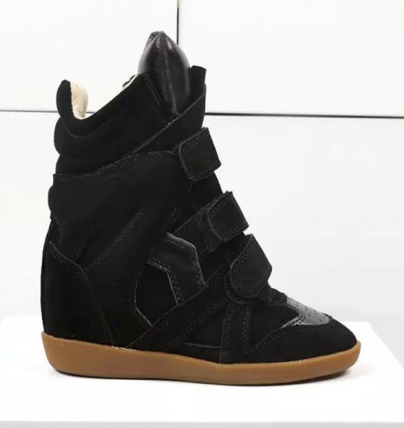 

fashion design concealed wedge ankle boots suede patchwork autumn winter shoes casual flat botas mujer high height increasing 8808246, Black