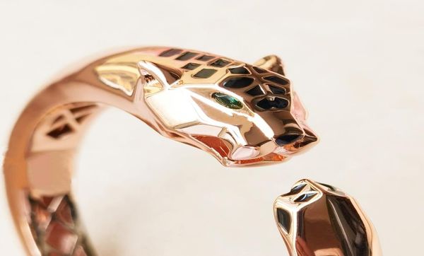 

vintage circle leopard head bracelet smooth panthere bangle brand green eyes panther for women rose gold animal jewelry4938583, Black