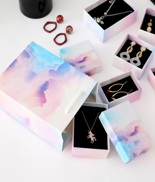 

blue purple gradient color ring earring jewelry boxes creative lid and tray ring cases earring jewelry display necklace package 1821875, Black;white