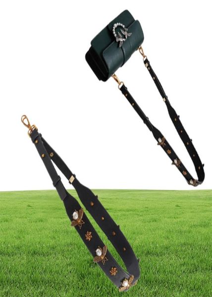 

fashion gold bee leather strap pu handbag accessories replacement wide shoulder bag straps women design corssbody bag strap belt7174656, Black
