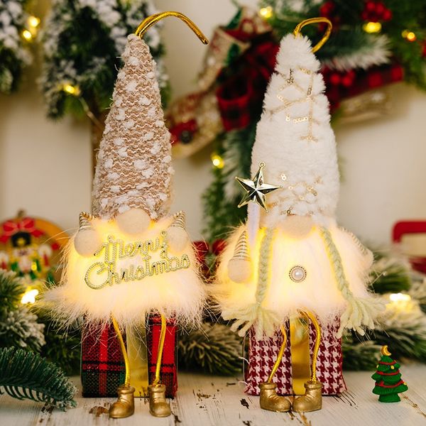 

led christmas pendant gnome ornament charming handmade christmas gnome doll with warm glow led plush hat full beard deskfor festive, Silver