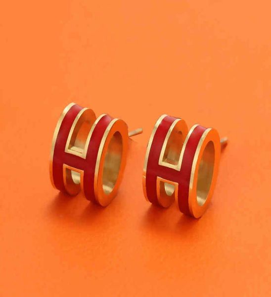 

stainless steel earring stud cute clip on enamel earrings gold luxury h design classic original jewelry christmas valentine039s4699020, Golden;silver
