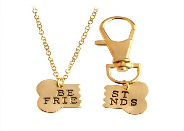 

2pcsset gold silver color dog bone friends charm necklace keychain bff bones friendship festival gift for women men kids j3707185