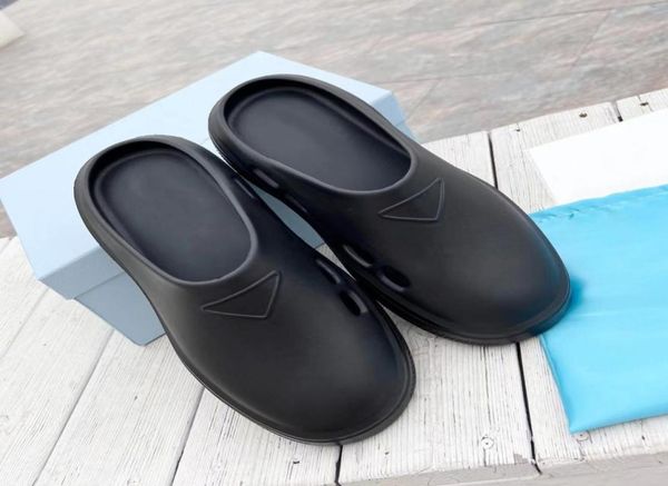 

2022 latest rubber mules slippers for man woman slides triangle logo beach shoes 35454861428, Black